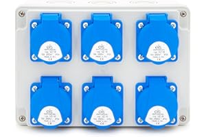 ELS Elektrotechnika Distribuidor de pared, 6 x 230 V, enchufe Schuko, IP54, distribuidor de corriente para construcción, listo para conectar, taller, garaje, IP44