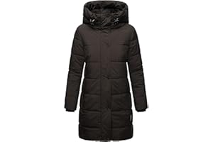 MARIKOO Damen Wintermantel warmer Steppmantel lang mit Kapuze und hohem Kragen Karumikoo XVI XS-5XL