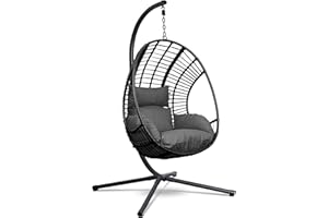 Swoods XXL Silla Colgante de Jardín - para Interior y Exterior - Silla Colgante con Base - Incluye Cojines y Funda Protectora- Resistente a la Intemperie - Carga máxima 150 kg (Gris Oscuro)