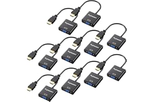 Rybozen HDMI to VGA Adapter, 10 Pack Gold-Plated HDMI Converter (Male to Female) Compatible for Computer, Desktop, Laptop, PC, Monitor, Projector, HDTV, Chromebook, Raspberry Pi, Roku, Xbox and More