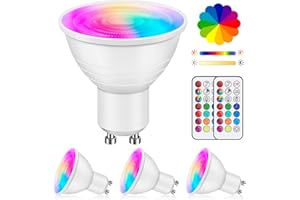 Liuyife 4 szt. Wielokolorowe reflektory LED GU10 5W o zmiennej intensywności, żarówka zmieniająca kolor z pilotem, RGB + ciepła biel