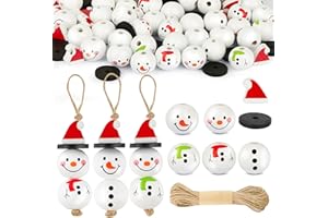 BOFUNX 120pcs Perline di Pupazzo di Neve Perline in Legno Natale Perline di Legno Pupazzo di Neve Palline di Legno con Faccine Decorazioni Artigianati Fai da Te per Lavoretti