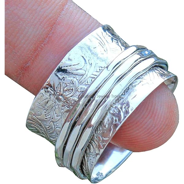Sterling Silber Spinner Ring: Gehämmertes Oxidiertes Angst Band