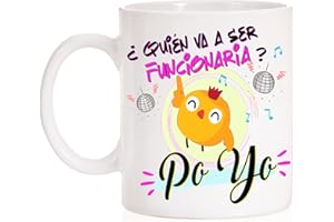 FUNNY CUP Taza de Cerámica para Mujer ¿ Quién va a a ser funcionaria ? Po Yo. Taza divertida de la frase del pollo famosa. Opositoras, oposiciones, estudiantes. Femenino