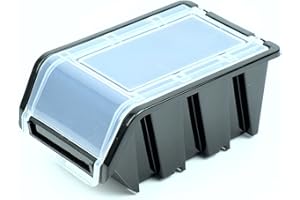 KISTENBERG Set of 10 Stacking Boxes with Transparent Lid for Small Parts Plastic Black 195 mm x 120 mm x 90 mm