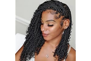 Leeven 14 Inch Boho Box Braids Pre-looped Bohemian Braiding Hair with Curly Ends 8 Packs Synthetic Crochet Goddess Box Braids Hippie Crochet Braiding Hair Extensions 1B#