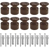Amarcords - Porcelain insulators by braided cables [10 pieces] - Ceramic cable clamp with screws and antique plugs brown