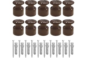 Amarcords - Isolatori per cavi trecciati vintage in porcellana [10 pezzi] - Fermacavo in ceramica con viti e tasselli per installazioni di cavi treccia a parete colore MARRONE