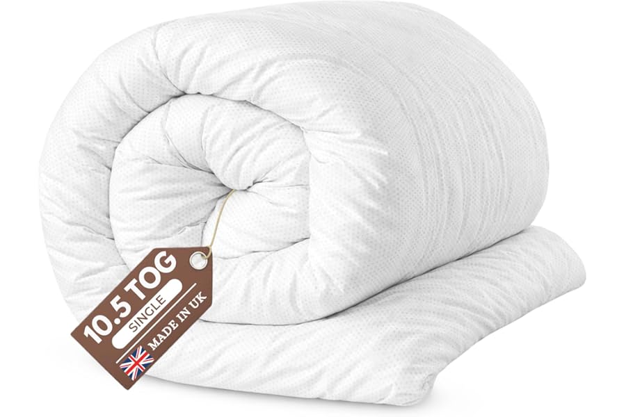 Quality Beddings Single Duvet 10.5 Tog | Breathable Duvets for All Year Round Comfort | Anti-allergy Duvet with Hollowfibre Filling | Hypoallergenic UK-Made Quilt (Single, 135x200cm)