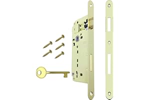 GAMOBIFER Serratura per Porta Interna a Incasso AGB serie PATENT GRANDE. Entrata 50, Interasse 90. (Fronte 18x238, SCROCCO - CATENACCIO - CHIAVE, OTTONATO Lucido)