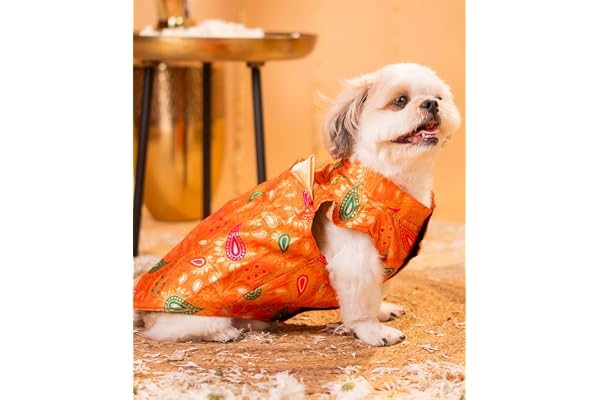 Pet Set Go Floral Dog Kurta with Pocket Square - Comfortable Festive for Small, Medium & Large Breeds.