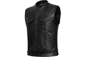 KEROZEN Gilet cuir moto homme motard- Biker Gilet en cuir vachette naturel pleine fleur - Gilet cuir vintage zippé homme - Veste cuir sans manches avec sangles latérales réglage taille