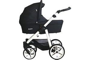 Vizaro ONYX Dúo 2 en 1 - Cochecito Bebé GAMA ALTA - MARCA ESPAÑOLA - Ligero y funcional - Garantía 3 Años - Textil NEGRO Chasis BLANCO