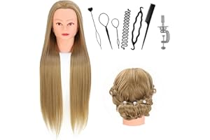 FGXY Testina Parrucchiere Testa,Fibre Sintetiche Parrucchiere Testa,Testa Per Allenamento Della Bambola,Con Morsetto Per Intrecciare e Acconciare,Appassionati Di Parrucchieri(Marrone Chiaro)