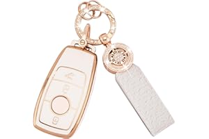 Koaudb Pokrowiec na kluczyki samochodowe pasuje do Mercedes Benz A B C E G S SL CLS Class AMG 3 przyciski, miękki futerał z TPU, etui z błyszczącym brelokiem, smycz, białe złoto (C-Bz-3L)