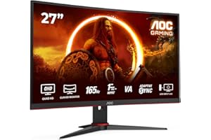 AOC Écran gaming incurvé CQ27G2U 68 cm (27 pouces) (QHD, HDMI, DisplayPort, FreeSync, temps de réponse de 1 ms, 144 Hz, 2560x1440) noir/rouge