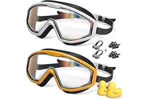 VOSOIR 2 Pezzi Occhialini Nuoto Bambini 3-15 con Paperella di Gomma, Protezione UV Anti-Appannamento Ampie Lenti