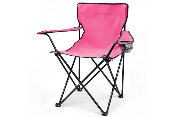 Chaise de camping pliante en 7 couleurs – Chaise de camping, fauteuil et porte-gobelet, rose bonbon