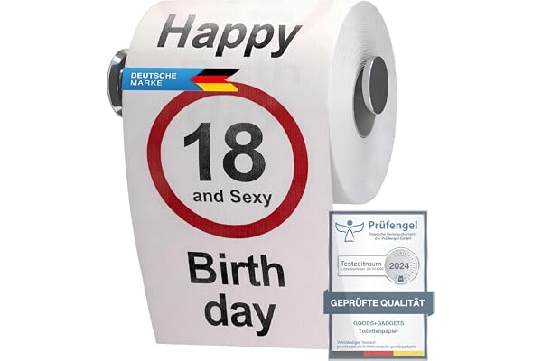 Papier toilette d'anniversaire drôle Papier toilette Décoration d'anniversaire Articles cadeaux (18e anniversaire)