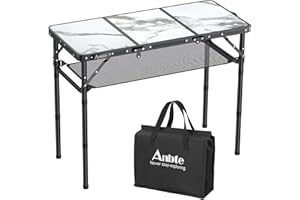 Anbte Tavolo Pieghevole da Giardino Caffè Regolabile 88 * 40 * 70CM Richiudibilecon Tavolino da Campeggio con 3 Altezze Portatile in Alluminio per Picnic/Lavoro/Interno/Truccarsi-Rete di Stoccaggio