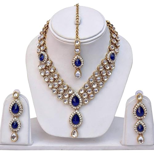 Shining Diva Latest Stylish 18k Gold Plated Traditional Kundan Necklace Jewellery Set for Women