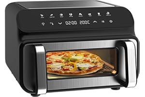 Iceagle Grill & Freidora de Aire 2000W - 10L Freidora Sin Aceite con Ventana Visibl, Air Fryer con 8 Funciones Versátiles, Pa