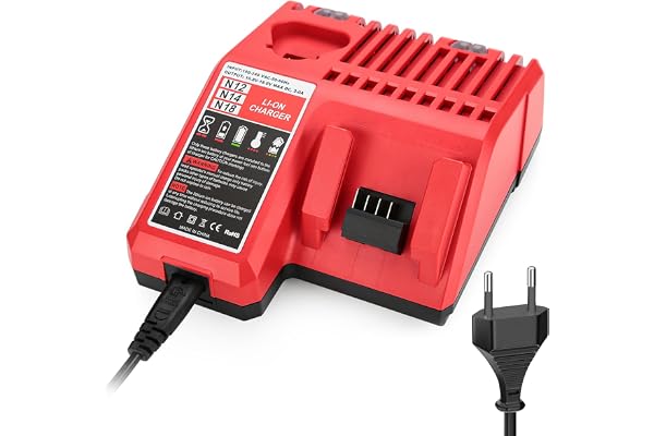 M12 & M18 Laddare för Milwaukee Batteri, 3A M12 & M18 Snabb Laddare Kompatibel med 12V-18V Li-Ion Batteri, 65W Laddare Ersättning för Milwaukee med Flera Säkerhetsfunktioner