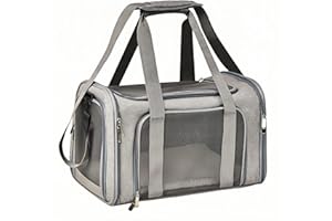 HOCLAUHO Transporttasche Katze Hund Groß Tragbare Haustiertasche für draußen Faltbar atmungsaktiv Große Kapazität für Zwei kleine Katzen, Autoreise Tragetasche für Katze mittel große Hund(Grauton)