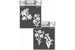 CrafTreat Reusable Flower Stencils for Painting on Wood, Canvas, Paper, Fabric, Floor, Wall and Tile - Lily and Iris and Daffodil and Bell Flower - 2 Pcs - 6x6 Inch Each - DIY Art and Craft Stencils