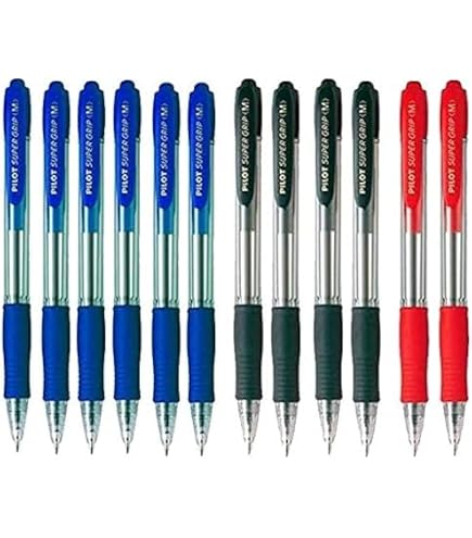 Pilot Super Grip Lot De 12 Stylos à Bille Rechargeables - Pointe Moyenne 0,4 Mm Encre Bleue