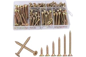 AMLOOPH M3.5 Wood Screws Assortment, 190pcs Self Tapping Screws For Wood Decking 16/20/25/30/35/40mm Small Assorted Zinc Plated Drywall Concrete Screw Set Mixed, With Plastic Box