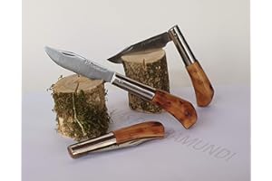 Navaja artesanal TARAMUNDI brezo quemado punta vuelta Caza, Pesca, Camping, Outdoor, Supervivencia y Bushcraft + Portabotellas de regalo