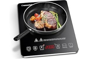 AMZCHEF 2000W Single Induction Hob featuring Fashion Design, Protable Induction Hob, 10 Power and Temperature Setting, Black Frosted Glass Panel, Overheating Protection, 3-Hour Timer