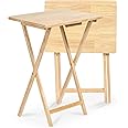 PJ Wood Side Table 2 Set 100% Wood, TV Tray Table, Folding Tables, Snack Table, Coffee Table, Table for Small Space, Living Room, Wood Frame, Natural Color