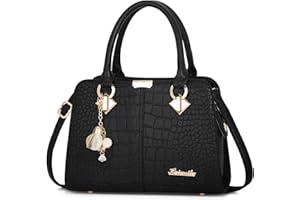 FORRICA Handtaschen Damen Elegant Henkeltasche mit Schön Anhänger Mode Frauen Schultertasche PU Leder Umhängetasche für Einkaufen Pendeln Schwarz B