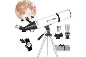 Dianfan Telescopio,Telescopio Astronomico 80mm Apertura 600 mm per Adulti, Telescopio Professionale Rifrattore Ad Alta Potenza per Bambini e Principianti,con Treppiede, Adattatore Telefono e Borsa