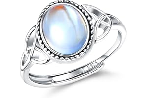 MILACOLATO Piedra Lunar Anillo Mujer De Plata De Ley 925 Abierto Ajustable Anillos Vintage Triángulo Celta CZ Anillo Ovalado Redondo Corazón Piedra Preciosa Anillo Joyería Para Ella anilloA