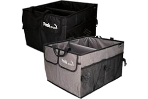 PMK GRUPO - Organizer per Bagagliaio | Contenitore Pieghevole Impermeabile e Regolabile | Organizzatore per Bagagli per Auto con Grande Capacità - Set 2 - Colore Nero + Grigio