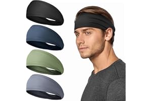 Tumurup Sport Fascia Capelli Uomo, 4 Pezzi Fascette Capelli Elastica Fasce Per Capelli Uomo Antiscivolo Headband Per La Corsa E Il Running Fitness