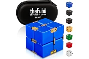 PILPOC theFube Infinity Cube Fidget Desk Toy - Premium Quality Aluminum Infinite Magic Cube with Exclusive Case, Sturdy, Heavy, Relieve Stress and Anxiety, for ADD, ADHD, OCD (Bleu)