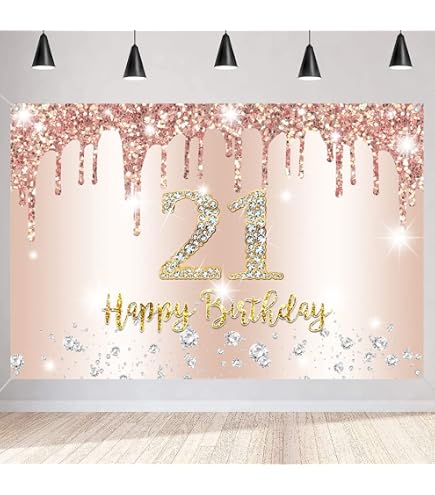 21. Geburtstag Banner Rosegold – Stoff-Schild 120x80 Cm, Glitzernde Deko Für Mädchen-Partys