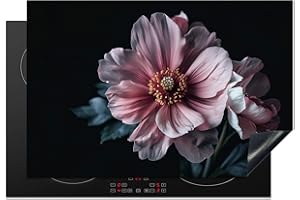 KitchenYeah© Copri Piano Induzione 77x51 cm Cucina Coprifornelli Copertura Protezione Cottura Tutto per la Cucina Fiore - Rosa - Botanica - Nero - Natura morta - Natura