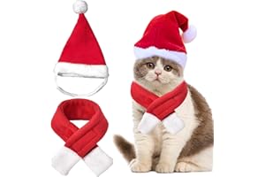 HFMYGS Katzen Weihnachtsmütze Und Schal, Katzen Mütze Deko Weihnachts Outfit, Weihnachten Kleidung Für Klein Katze, Weihnachtsmann-Mütze, Schal, Weihnachtskostüm Für Katze,Katzenbekleidung