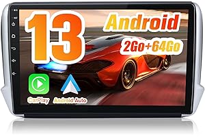 Hexinex Autoradio Android 13 pour Peugeot 208/2008 (2012-2018) [2Go+64Go] avec Carplay Android Auto 10.1 Pouces Écran Tactile GPS Bluetooth Wi-FI/SWC/Aide au Parking
