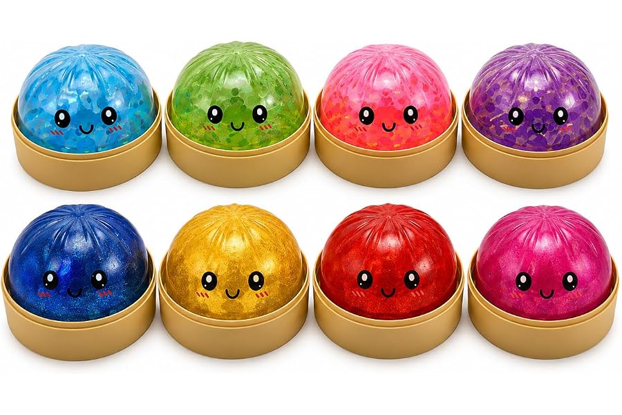 AMZCLICK Dumpling Squeeze Ball with Bamboo Steamer Basket – Soft Steamer Bun Pinch Fidget Toy for Stress Relief & Focus, Cute