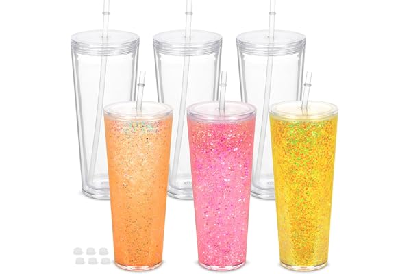 Micellwuu 6-pack 24 oz snöglob tumlare, dubbelvägg akryl snöglob tumlare med förborrade hål, lock, sugrör och plugg, återanvändbara klara akryl snöglob koppar för snöglob glitter gör-det-själv