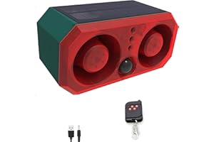 COMBOSS Alarma Solar con Sensor de Movimiento para Exteriores: Sensor de Movimiento con Sonido de ladrido de Perro con generador de Ruido de 2*130 dB y Soporte de luz estroboscópica de 13 LED para grabación