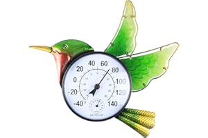 MUMTOP Indoor Outdoor Thermometer Hummingbird Wall Thermometer Wireless Hygrometer, Garden Thermometer Outdoor Waterproof, No Battery Needed Patio Hanging Decor
