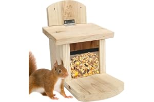 Ekorrmatare för utomhusbruk – Trä 21x17x23cm vindtätt foderhus | Gnagbeständig takekorrematare med extra lång bräda för trädgårdsuteplats Balkonggård Utfodring av vilda djur