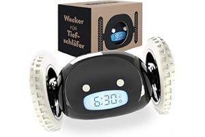 ‎CLOCKY CLOCKY Lauter Wecker Digital Wecker Laut für tiefschläfer Erwachsene Jugendliche Lustig für schwerhörige schwere Schläfer auf Rädern Weglaufen Fahrender Springen Wegrollen Lustiges Geschenk (Schwarz)